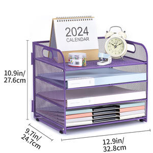 Organizzatore <span class=keywords><strong>da</strong></span> <span class=keywords><strong>scrivania</strong></span> in rete metallica a 4 livelli più venduto con maniglia, vassoio porta lettere e porta documenti - Product Image 4