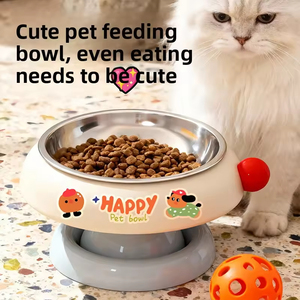 YACHIPET Cute Portable Round Cut <b>Plastic</b> Cat Bowl Non-slip Anti-black Chin High Feet Neck Protection <b>Letter</b> Print Pet Feeding - Product Image 4