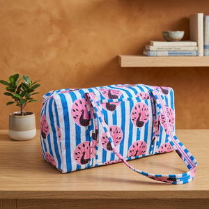 Blue White Striped Peacock Print Duffel <b>Bags</b> Travel Weekender <b>Large</b> Capacity Lightweight Eco-Friendly Zipper <b>Shoulder</b> Gym Travel - Product Image 1
