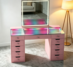 Table de toilette de <span class=keywords><strong>style</strong></span> américain moderne avec plateau en verre et éclairage RGB arc-en-ciel pour la vente en gros de meubles de maison - Product Image 2