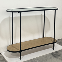 Table console en placage de chêne MDF moderne de luxe, durable et écologique, avec plateau en verre cannelé, meubles de maison, salon, entrée