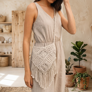 HOMLY HLBG1 Bolso Bandolera Cuadrado de Macramé Hecho a Mano, Diseño Personalizado, Hecho en India con Algodón Natural, para Bodas, Duradero - Product Image 2