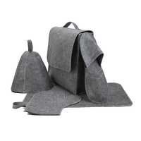 Ensemble de sauna japonais et russe en feutre de laine 100% gris, 5 pièces, chapeau, tapis, gants, pantoufles, sac, pour usage quotidien et ski