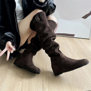 Bottes cuissardes pour femme, nouvelle mode hiver, bottes pointues mi-hautes avec fermeture éclair latérale, bottes pantalon à la hanche - Product Image 1