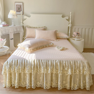 Falda de cama ajustable larga de princesa de invierno, decoración del hogar de alta calidad, faldas de cama gruesas de encaje, juego de cama con imagen - Product Image 2