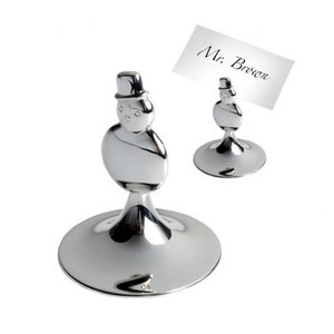 Porta-Segnaposto a Forma di Pupazzo di Neve 65mm con Finitura Cromata, Supporto per Cartellini da Tavolo - Product Image 1