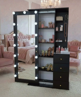 Meubles de chambre à coucher modernes en MDF : Coiffeuses personnalisables de différentes couleurs avec miroir éclairé et armoire de rangement