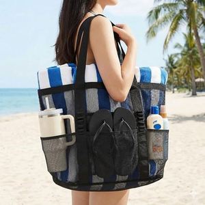 Sac de plage léger en maille pour femme, sans sable, en nylon, à ouverture supérieure, grande capacité, sac à bandoulière portable pour le voyage - Product Image 3