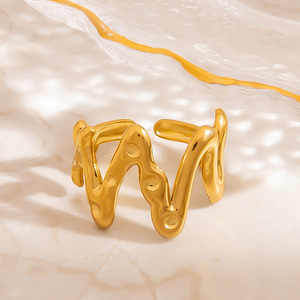 Bague en forme de fleur avec incrustation de pierre naturelle, plaqué or 18 carats, design irrégulier, pour femme, cadeau de bijoux - Product Image 2