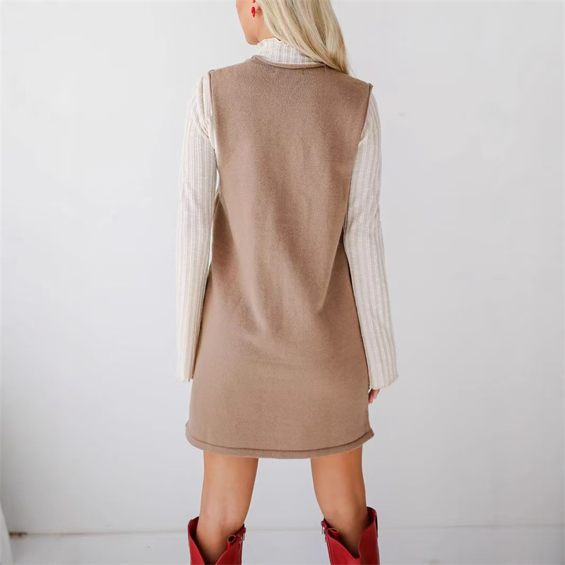 sleeveless winter dresses Gray Wool Sleeveless Midi Dress with Belted Waist for Winter Elegance
