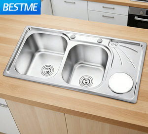 Lavello da <span class=keywords><strong>Cucina</strong></span> Doppio in <span class=keywords><strong>Acciaio</strong></span> Inossidabile con Design Ottimale, Sgocciolatoio Moderno Spazzolato, <span class=keywords><strong>Rubinetto</strong></span> Algeria, Garanzia 3 Anni - Product Image 1