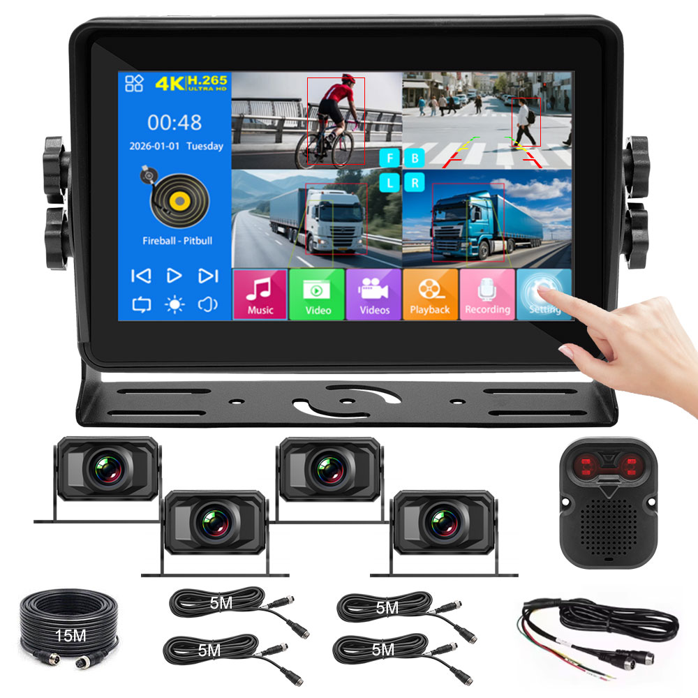 Pantalla negra de 7 pulgadas + 4 cámaras + Alarma