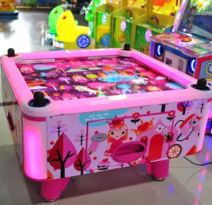 可爱风格街机硬币操作儿童空气曲棍球桌粉红色公主曲棍球桌为4人