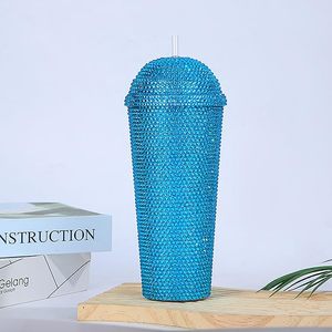 Bouteille d'eau pliable personnalisée pour voyage, 700 ml, avec couvercle et paille, ornée de cristaux et de strass faits à la main, 22 oz - Product Image 5