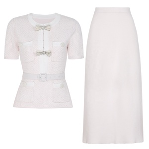 AIMEISI Custom ize New Kurzarm Schleife Perlen Elegante Bluse Röcke Sets 2 Stück Langes Rock Set für Frauen - Product Image 1