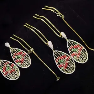 Pendientes de loto pintados a medida para mujer, colgante collar con chapado en oro y plata 925, cadena ajustable, conjunto de joyería