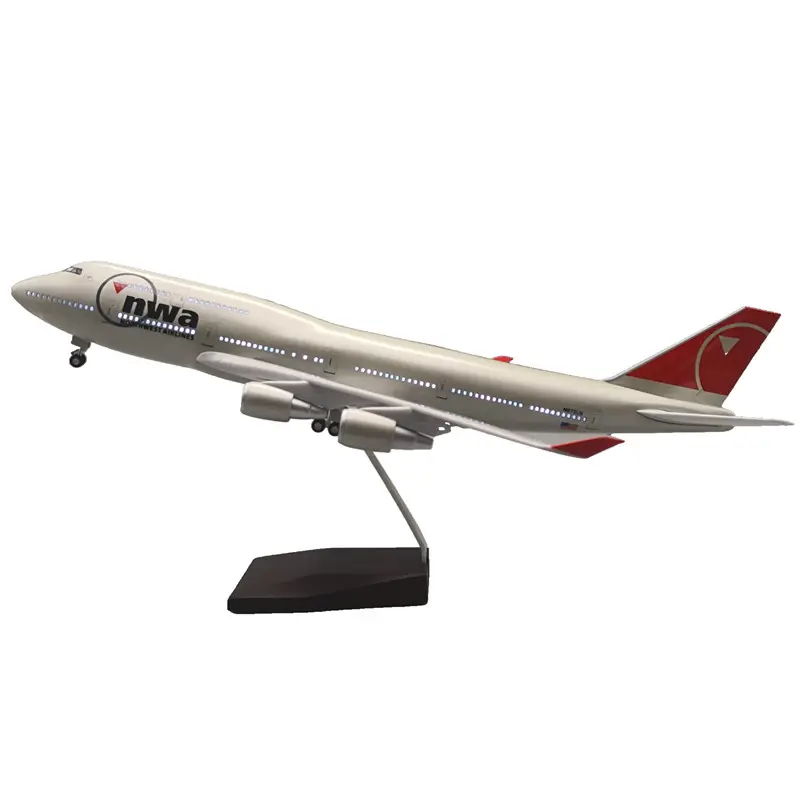 Escala 1:150 47cm B747 USA NWA Air LED Material de resina intermitente Modelos de aviones con ruedas