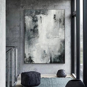 <span class=keywords><strong>Home</strong></span> Living Room Decor Art mural moderne grand paysage abstrait fait à la main Grand Art mural peint à la main Noir et blanc Huile HUIMIAO - Product Image 6