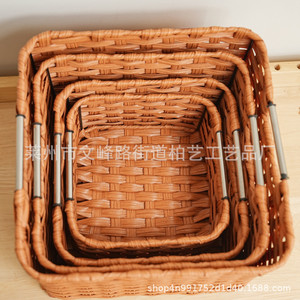 Wicker Storage Baskets With Handles Rectangle 1-3L Minimalist Office Organizer - Product Image 3