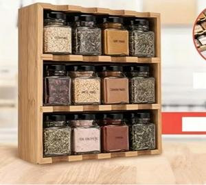 Bamboo Countertop Spice Rack Housewarming Gift <b>Set</b> of Spice Rack 12 Pre-filled Spice Jars Wood Storage Holder - Product Image 2