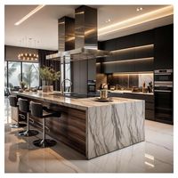 Armoire de cuisine modulaire Prima Modern en MDF laqué haute brillance, imperméable, avec crédence en marbre et design écologique