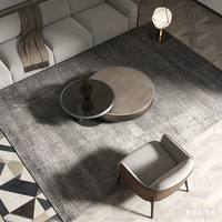 Table basse moderne de luxe italienne avec coins arrondis, rangement intégré, finition noire en acier inoxydable, meubles de salon
