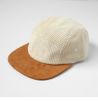 Gorra de campamento de 5 paneles personalizada Sombrero de pana en blanco liso con ala de gamuza