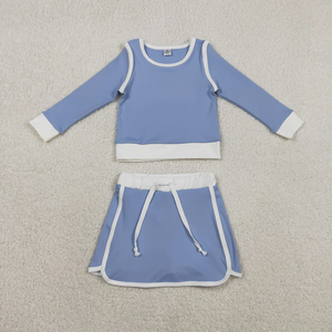 Vêtements de sport pour enfants prêts à être expédiés, haut bleu à manches longues, jupes, shorts, ensemble de vêtements de yoga pour filles GLD1483 - Product Image 4