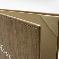 Menu personnalisé en cuir grainé bois A4, couverture de menu recto-verso, menus de restaurant avec coins renforcés