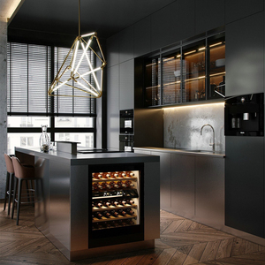 Mobile da <span class=keywords><strong>Cucina</strong></span> Modulare di Lusso Nero Opaco, Stile Moderno, Ecologico, Armadio in Legno Personalizzato, Isola con <span class=keywords><strong>Cassetti</strong></span> in Resina Laminata - Product Image 1