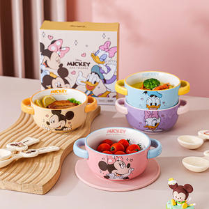 Tazón <span class=keywords><strong>de</strong></span> Sopa <span class=keywords><strong>de</strong></span> Fideos <span class=keywords><strong>de</strong></span> Cerámica Ecológica Pulida con Diseño <span class=keywords><strong>de</strong></span> <span class=keywords><strong>Mickey</strong></span> <span class=keywords><strong>Mouse</strong></span>, Gran Capacidad, Doble Asa y Cuchara - Product Image 1