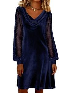 Vestido de malla con cuello en V y color liso para mujer, estilo europeo y americano, nueva colección primavera 2026 - Product Image 3