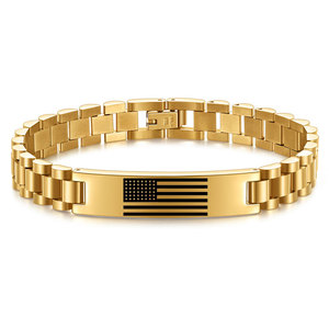 Wholesale Fine Bracelets & <b>Bangles</b> 316l Stainless Steel 14k 18k Pvd Gold Plated Hand Chain American Flag Bracelets for <b>Men</b> - Product Image 4