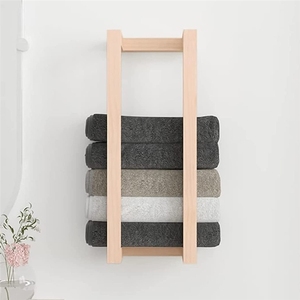 Portasciugamani <span class=keywords><strong>da</strong></span> Bagno Industriale a <span class=keywords><strong>Parete</strong></span>, Mensola Decorativa per Doccia con Vassoio e Barra, Supporto in Legno per Stoccaggio - Product Image 6