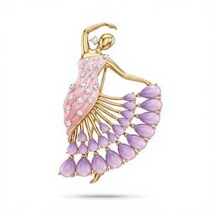 Ensemble de boutons de manchette et pince à cravate Golden Ballerina, émail rose, diamant, jupe, bijoux formels pour femme, pour fête, anniversaire, cadeau de Noël - Product Image 1