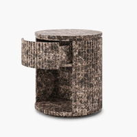 Table d'appoint moderne en travertin Emperador, cylindre cannelé avec poignée dorée, tiroir, table d'appoint pour hôtel, vente en gros, OEM, sur mesure.