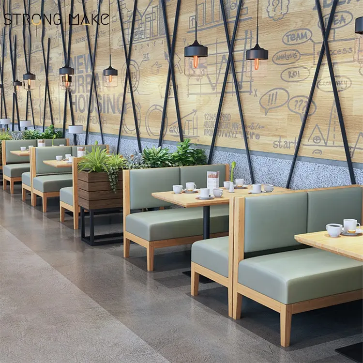 Зеленая кожаная современная мебель для кафе, диван, деревянные столы и стулья для ресторана, набор диванов, сиденья для ресторана