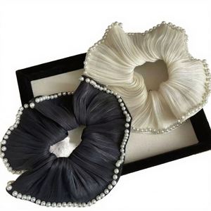 Élastiques à cheveux élégants en maille noire pour femmes, avec dentelle, perles, fleurs et strass, accessoire de coiffure pour enfants - Product Image 1