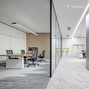 Sala de reuniones Flexspace Pared de partición transparente esmaltada con marco de aluminio Pared de vidrio de partición de oficina insonorizada