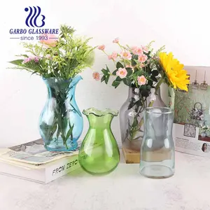 乡村流行新款设计水晶玻璃花瓶，特殊设计，用于家庭桌面装饰手工圆形花朵玻璃