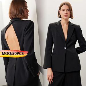 Oem personalizzato piccola giacca da lavoro con intaglio con risvolto a un bottone a maniche lunghe senza schienale giacca da <span class=keywords><strong>donna</strong></span> su misura Sexy - Product Image 1