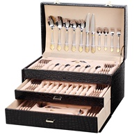 Couverts de Restaurant Cuillères Fourchettes Couteaux Or de Haute Qualité en Acier Inoxydable Ensembles de Couverts pour Mariage Avec Étui