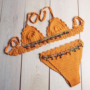 ชุดบิกินี่โครเชต์ทำมือสุดเก๋ 2 ชิ้น ชุดว่ายน้ำผู้หญิง พร้อมงานปักมือด้วยเชือกและตกแต่งดอกไม้ 3 มิติ - Product Image 5