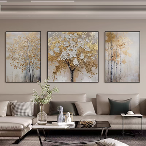 3D <span class=keywords><strong>Arbre</strong></span> Élément Mode Triptyque Peinture À L'huile Design Minimaliste Salon Mural Texture Pur Peint À La Main Décoration Peinture - Product Image 2