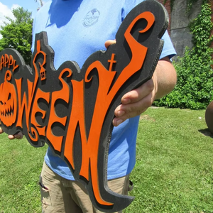 202509 Halloween Jack O Lantern Spooky Forest Black Cat Prop Madera Otoño Decoración Signo Haunted Grave Yard Theme - Product Image 2