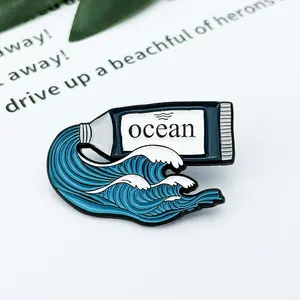 RENHUI dérive bouteille plage hélice en vrac animaux phare marin océan personnalisé métal artisanat Badges épinglettes émail épingles