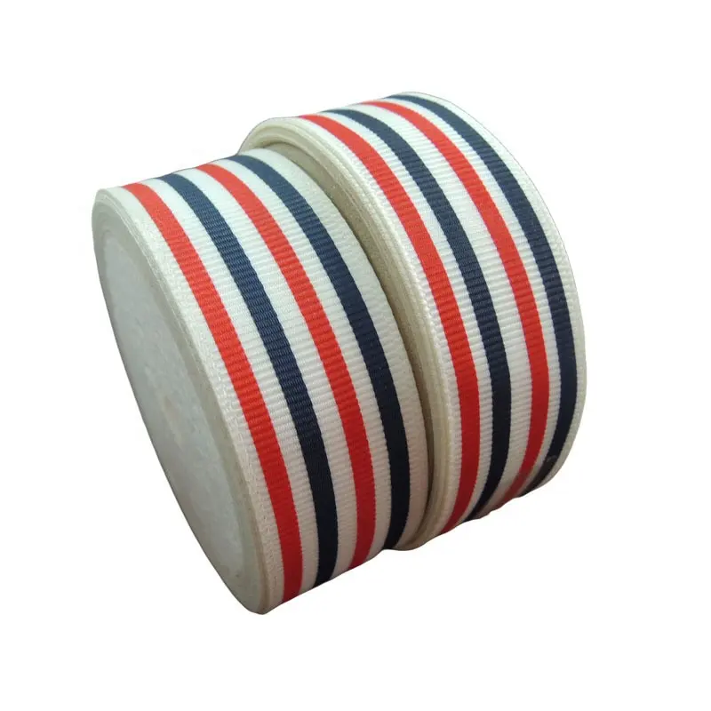 guangzhou Factory Custom 25mm Grosgrain Stripe Ribbon White Blue Red Ribbon Stripe Zebra Printed Striped Ribbon
