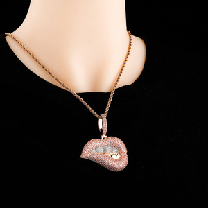 Collier grillz doré pour les dents, pendentif lèvres en zircon complet, électroplaqué, pour hommes et femmes - Product Image 4