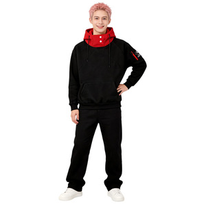 Sweat-shirt à capuche Jujutsu Kaisen Yuji Itadori pour homme adulte, costume de cosplay, noir et rouge, col roulé, veste anime, étiquettes - Product Image 5