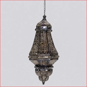 Lanterne suspendue marocaine artisanale en métal, luminaire de plafond en fer poli avec découpes florales pour la décoration de la maison, des mariages et du Ramadan - Product Image 5